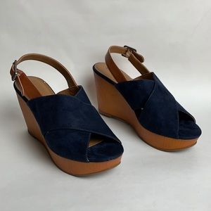Lucky Brand Navy Blue Merrona Wedge Sandal 8.5 B